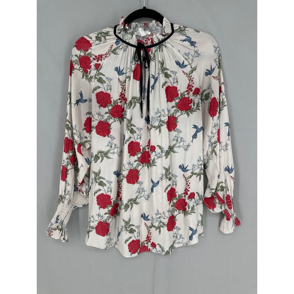 H&M Maternity Top Womens Medium Red Floral Ruffle Romantic Feminine Dressy Boho